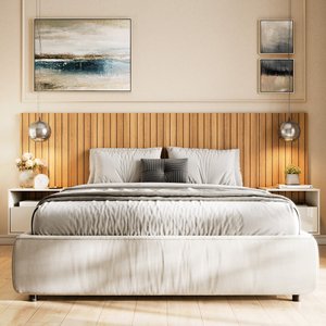 Cabeceira Cross para Cama Box Casal com 2 Criados Suspenso Quarto Luxo - Movelove
