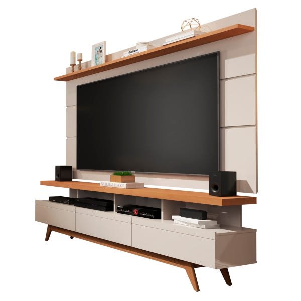 Rack e Painel Germai Vivare Wood Off White / Nature TV 72 Polegadas - Off White / Nature