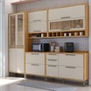 Ver imagem 1 de Cozinha Completa Modulada 100% MDF 5 Peças 11 Portas 4 Gavetas e Vidro 274cm Vicenza Espresso Móveis Bege/Amêndoa/Off-White