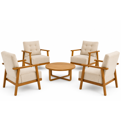 Kit 04 Poltronas Decorativas Sala Estar Madeira Maciça Premium