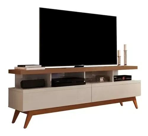 Ver imagem 4 de Rack 1,60 para TV Ate 60'' Polegadas 2 Gavetas Pés em Madeira Off White Freijo