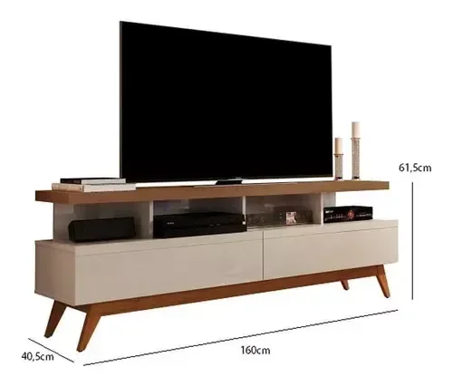 Ver imagem 2 de Rack 1,60 para TV Ate 60'' Polegadas 2 Gavetas Pés em Madeira Off White Freijo
