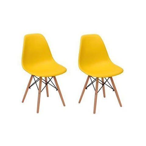Kit 2 Cadeiras Charles Eames Eiffel Wood Base Madeira - Amarela Branca
