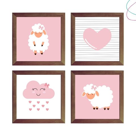 Quadro Decorativo Infantil Quarto de Menina Ovelhinha:tabaco