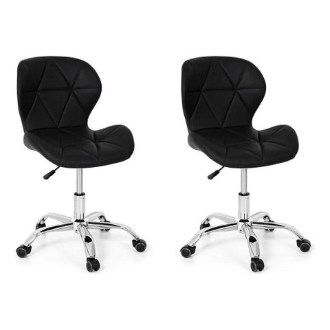 Conjunto 2 Cadeiras Office Eiffel Slim Giratória Ajustável Preta