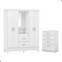 Ver imagem 1 de Conjunto de Guarda Roupa e Cômoda Lago da Aurora 4 Portas 6 Gavetas Branco Demóbile
