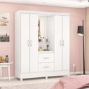 Ver imagem 3 de Conjunto de Guarda Roupa e Cômoda Lago da Aurora 4 Portas 6 Gavetas Branco Demóbile