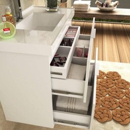 Conjunto para Banheiro com Gabinete, Cuba e Espelheira 80cm Pietra Móveis Bosi - 2