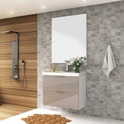 Conjunto para Banheiro com Gabinete, Cuba e Espelheira 80cm Pietra Móveis Bosi - 1 Conjunto para Banheiro com Gabinete, Cuba e Espelheira 80cm Pietra Móveis Bosi - 1