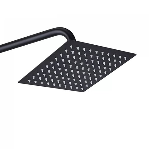 Chuveiro Ducha Quadrado Inox 20x20 Parede Preto Fosco Suporte Redondo Area Externa Banheiro Piscina 