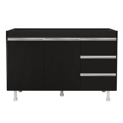 Balcão de Cozinha Lux para Pia de 120cm 100%mdf sem Tampo 02 Portas e 03 Gavetas Preto - Abmaza
