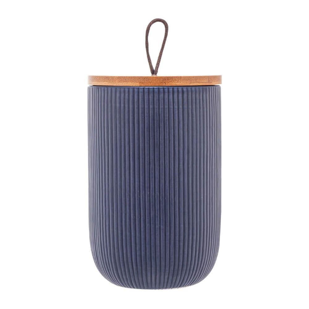 Pote de Cerâmica Hermético com Tampa de Bambu Azul Marinho 15cm - Lyor