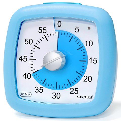 Secura Timer Visual de 60 Minutos Silencioso para Estudo e Gestão de Tempo (azul)