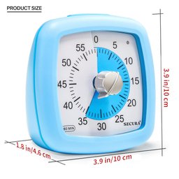 Secura Timer Visual de 60 Minutos Silencioso para Estudo e Gestão de Tempo (azul) - 8