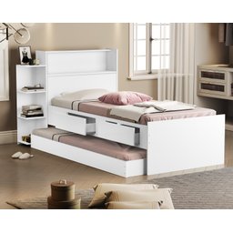 Cama Solteiro Isa Duas Gavetas Bau Nicho com Auxiliar:branco - 2