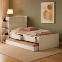 Ver imagem 1 de Cama de Solteiro Isa Branco de Mdf com 2 Gavetas Baú e Nichos + Cama Auxiliar