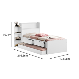 Cama Solteiro Isa Duas Gavetas Bau Nicho com Auxiliar:branco - 4