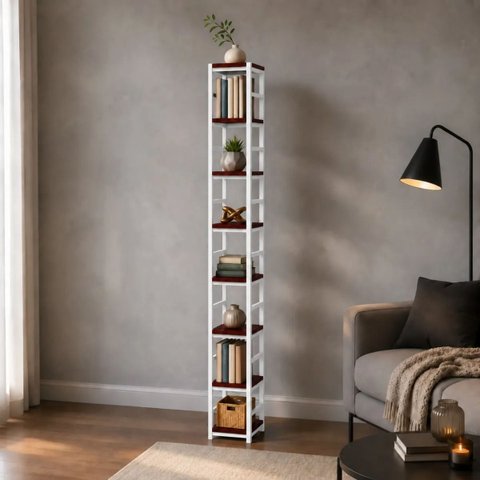 Estante Multiuso Organizador Livreiro Estilo Industrial 180x40 Branco Mogno