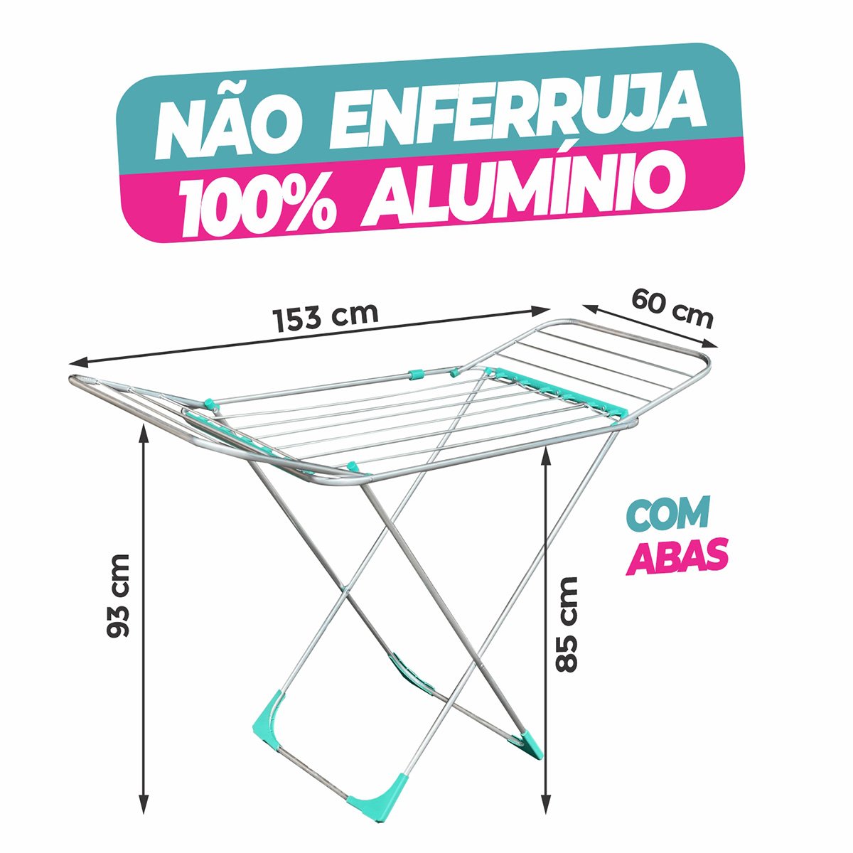 Varal de Chão com Abas Retrátil Grande Alumínio Reforçado e Resistente - 3