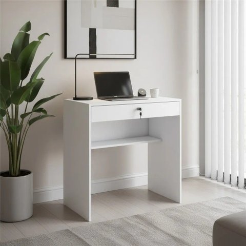 Mesa Escrivaninha Home Office 1 Gaveta com Chave Andorinha 72cm Branco - Jcm Móveis