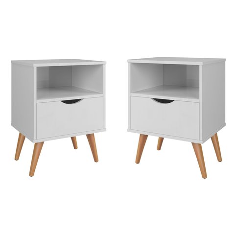 Mesas de Cabeceira Kit C/ 2 Unidades Estilo Retrô Berlin: Branco