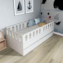 Ver imagem 1 de Bicama Solteiro Mdf Bp Branco com 04 Grades e Cabeceira Megamobilia