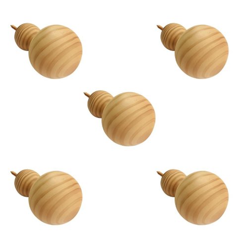 Kit 5 Ganchos Cabideiros de Parede Esfera em Madeira Maciça Pinus Cor Natural