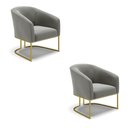 Ver imagem 1 de Kit 02 Poltronas Stella Suede Grafite Base Industrial Dourada - D'Rossi DRossi