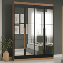 Ver imagem 1 de Guarda-Roupa Solteiro 4 Portas Batentes com Espelhos Rustic/Preto/Rustic Saturno Madesa