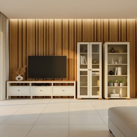 Conjunto de Sala 3 Peças Rack, Estante e Cristaleira Madeira Maciça Ananda CabeCasa MadeiraOriginals