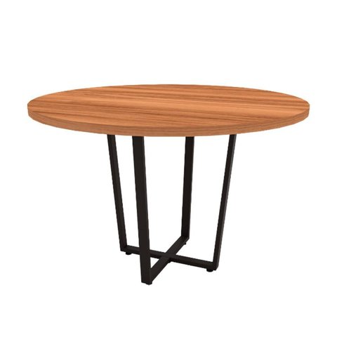 Mesa de Reunião Redonda Industrial 110cm com Pés em Metal Industrial Executive Marrom/Nogal/Preto