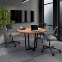 Ver imagem 2 de Mesa de Reunião Redonda Industrial 110cm com Pés em Metal Executive Marrom/Nogal/Preto