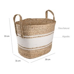Cesto Quadrado Com Alça 39cm Bolsa Palha Nature Stripes Yoi - 3