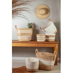 Cesto Quadrado Com Alça 39cm Bolsa Palha Nature Stripes Yoi - 4