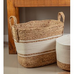 Cesto Quadrado Com Alça 39cm Bolsa Palha Nature Stripes Yoi - 2