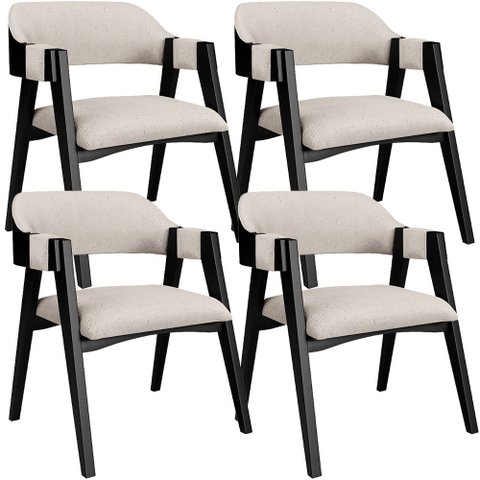 Kit 4 Cadeiras Sala de Jantar Estar Living Estofada Suran L02 Preto Linho Cru - Lyam Decor