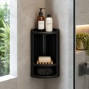 Ver imagem 2 de Suporte Porta Shampoo Cantoneira Banheiro Organizador Dupla Preto 2 Divisorias Multiuso Resistente S