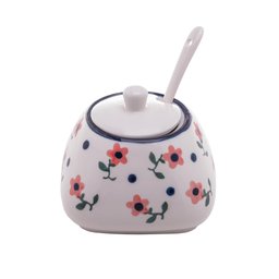 Açucareiro Cerâmica 10x8cm c/ Colher Vintage Flores - Wolff - 1