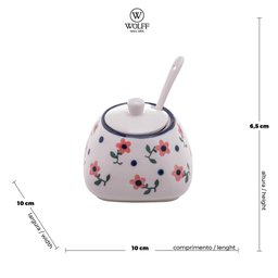 Açucareiro Cerâmica 10x8cm c/ Colher Vintage Flores - Wolff - 3
