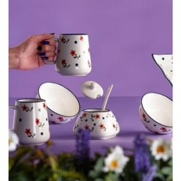 Açucareiro Cerâmica 10x8cm c/ Colher Vintage Flores - Wolff - 2