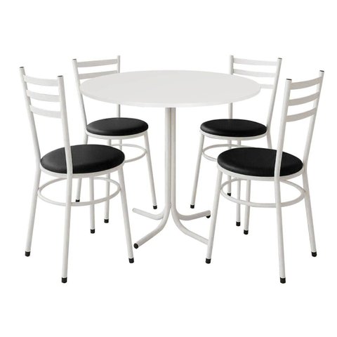 Mesa de Jantar Redonda 80cm Branca com 4 Cadeiras Estofada Branca