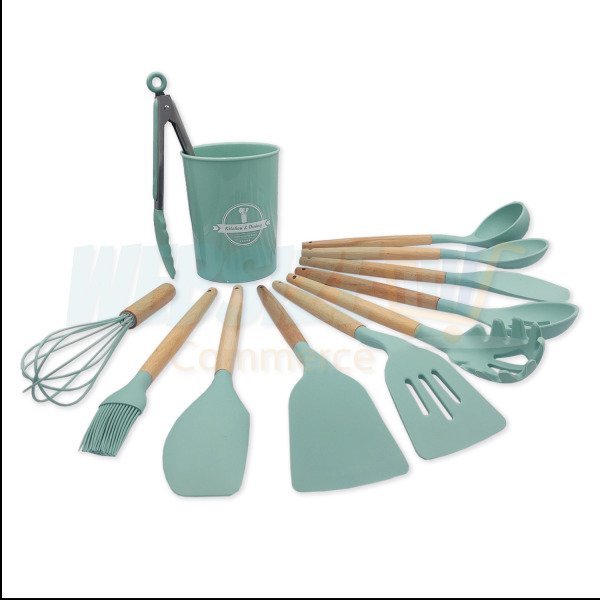 Kit de utensilios em silicone cozinha Verde