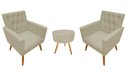 Ver imagem 1 de Kit 2 Poltronas Decorativa Nina Capitonê + Puff Redondo Suede Bege Pés Madeira Mz Decor