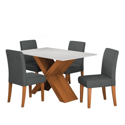 Conjunto de Mesa Sala de Jantar Tampo com Vidro 1,36m Grécia 4 Cadeiras Trieste Dobuê