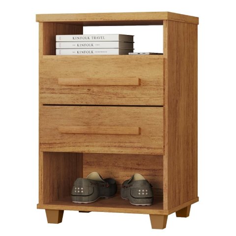 Mesa de Cabeceira 2 Gavetas 2 Nichos 45 cm Valente Plus Cedro Rudk