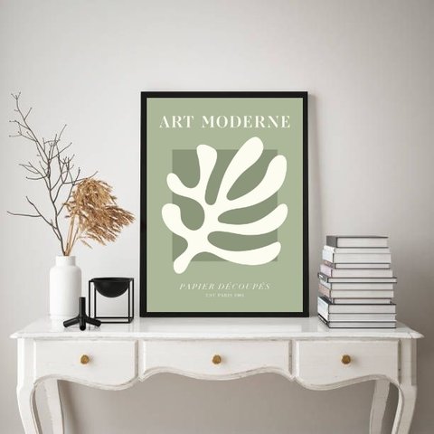 Quadro Arte Moderna Matisse Verde 24x18cm - com Vidro:moldura Preta