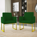 Ver imagem 6 de Kit Sofá 2 Lugares + 2 Poltronas Recepção Sala Base Dourada Cor:verde