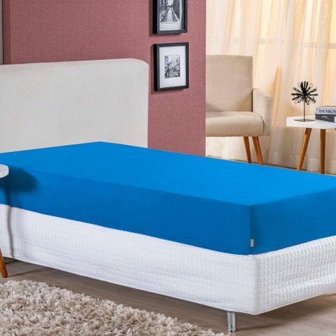 Lençol com Elástico Solteiro Nobre 1 Peça 30cm de Altura Malha 100% Algodão - Turquesa