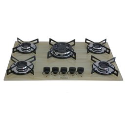 Fogão Cooktop Premium 5 bocas Tripla Chama 140 Amadeirado Claro Chamalar - 1 Fogão Cooktop Premium 5 bocas Tripla Chama 140 Amadeirado Claro Chamalar - 1