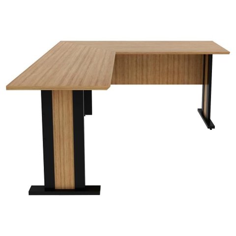 Mesa Escrivaninha de Canto para Escritório 160 Cm Me4195 Amendoa Preto Tecno Mobili Amendoa Preto